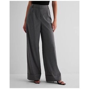 Express High Waisted Pleated Wide Leg Dress Work Pants Gray Size 6L
